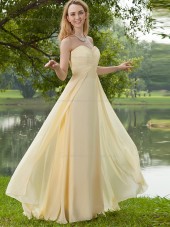 Champagne A-line Chiffon Floor-length Sweetheart Empire Bridesmaid Dress