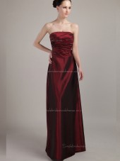 Burgundy Natural Strapless A-line Satin Floor-length Bridesmaid Dress