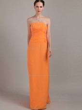 Orange Floor-length Empire Chiffon Column / Sheath Strapless Bridesmaid Dress