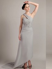 Gray Column / Sheath Chiffon One Shoulder Natural Sweep Bridesmaid Dress