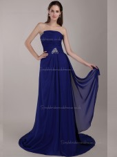 Royal Blue A-line Chiffon Empire Strapless Sweep Bridesmaid Dress