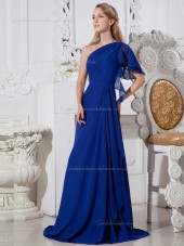 Royal Blue Chiffon Floor-length One Shoulder A-line Natural Bridesmaid Dress