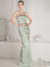 Sage Spaghetti Straps Empire Floor-length Column / Sheath Satin Bridesmaid Dress