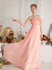 Pink Floor-length Empire Strapless A-line Chiffon Bridesmaid Dress