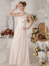 Pearl Pink Floor-length A-line One Shoulder Chiffon Natural Bridesmaid Dress