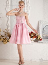 Pink Sweetheart Empire A-line Satin Knee-length Bridesmaid Dress