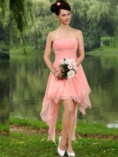 Pink Empire Chiffon A-line Strapless Short-length Bridesmaid Dress