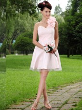 Pink Satin Natural One Shoulder A-line Short-length Bridesmaid Dress