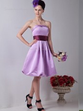 Lilac Strapless Knee-length Empire Satin A-line Bridesmaid Dress