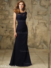 Cheap Multicolor Dark Navy Chiffon Floor-length Bridesmaid Dress