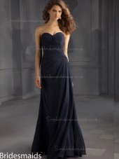For Girls Dark Navy Chiffon Floor-length Ruched Bridesmaid Dress