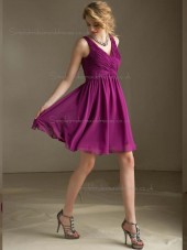 Online Multicolor Fuchsia Chiffon Short-length Belt Bridesmaid Dress