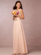 Elegant Beading Lace A-line V-neck Pearl Pink Bridesmaid Dresses