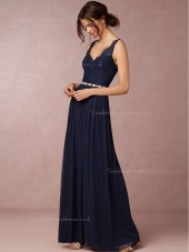 2016 Charming Chiffon V-neck Dark Navy Bridesmaid Dresses