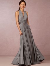 Striking Chiffon V-neck Silver A-line Bridesmaid Dresses