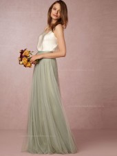 Popular A-line Bateau Green Natural Backless Bridesmaid Dresses