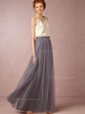 Adorable Gray Sleeveless Floor-length Tulle Bridesmaid Dresses