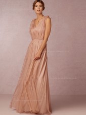 Sassy Ruffles A-line Pink Floor-length Sleeveless Bridesmaid Dresses
