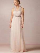 Ladylike Floor-length Tulle A-line Pink Bridesmaid Dresses