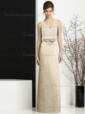 Designer Satin Floor-length Lace Champagne Bridesmaid Dresses