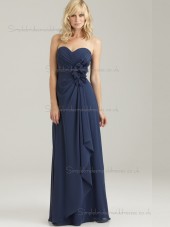 Cheap Dark Navy Hand Made Flower Chiffon Floor-length Bridesmaid Dresses