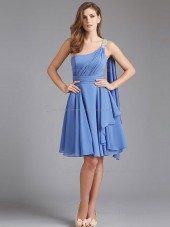 Beautiful Girls Chiffon Light Sky Blue Short-length Draped Bridesmaid Dresses