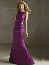 Vintage Satin Beading Fuchsia Floor-length Bridesmaid Dresses