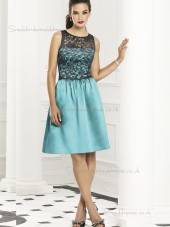 Budget Best Short-length Blue Satin Lace Bridesmaid Dresses