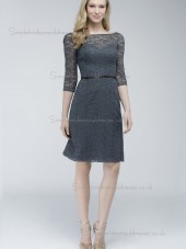 UK Belt Gray Lace Short-length Bridesmaid Dresses