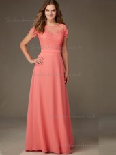 Elegant Amazing Watermelon Floor-length Lace Chiffon Lace Bridesmaid Dresses