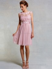 Designer Amazing Vintage Applique Short-length Chiffon Pink Bridesmaid Dresses
