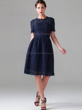 Vintage Best short-length Dark Navy Lace Bridesmaid Dresses