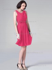 Budget Discount Short-length Hand Made Flower Hot Pink Chiffon Bridesmaid Dresses