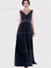 Budget Floor-length Dark Navy Chiffon Belt Bridesmaid Dresses