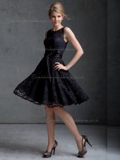 Elegant Short-length Black Lace Belt Bridesmaid Dresses