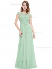 UK Stunning Green Chiffon Bateau A-line Floor-length Lace Empire Bridesmaid Dress