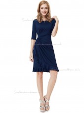 UK Stunning Dark Navy Chiffon Bateau A-line Knee-length Ruffles Empire Bridesmaid Dress