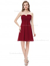 Purple Cheap Burgundy Chiffon Sweetheart A-line Knee-length Ruffles Hand Made Flower Empire Bridesmaid Dress