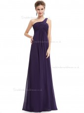 Designer Celebrity Grape Chiffon One Shoulder A-line Floor-length Ruffles Empire Bridesmaid Dress