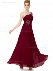 Designer Girls Burgundy Chiffon One Shoulder A-line Floor-length Beading Empire Bridesmaid Dress