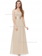 Discount Champagne A-line Chiffon Sash Floor-length Bateau Bridesmaid Dress