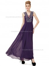 Elegant Stunning Regency A-line Chiffon Beading Floor-length V-neck Bridesmaid Dress