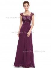 Budget Stunning A-line Chiffon Lace Floor-length Bateau Bridesmaid Dress