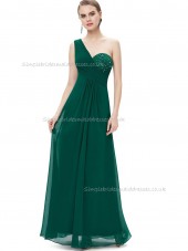 Purple Romantica Dark Green A-line Chiffon Beading Floor-length One Shoulder Bridesmaid Dress