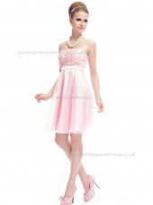UK Romantica Pink A-line Hand Made Flower Knee-length Bateau Bridesmaid Dress