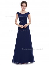 UK Girls Dark Navy A-line Chiffon Applique Floor-length V-neck Bridesmaid Dress