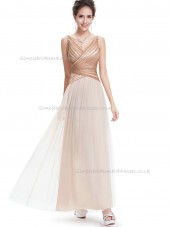 Multicolor Vintage Champagne A-line tulle Floor-length V-neck Bridesmaid Dress