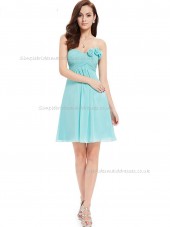 UK Stunning Blue A-line Chiffon Hand Made Flower Knee-length Sweetheart Bridesmaid Dress