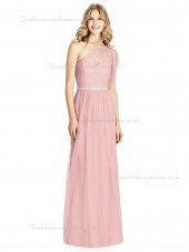 Budget Elegant Sweetheart Candy Pink Belt / Beading Floor-length A-line soft tulle Bridesmaid Dress