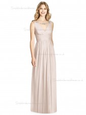 Elegant Celebrity Floor-length Pearl Pink Lux Chiffon Draped V-neck A-line Bridesmaid Dress